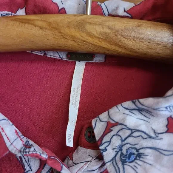 Free People Dress Shake It Mini XS Red Floral Cottagecore Boho Flowy Shirtdress - Picture 5 of 5